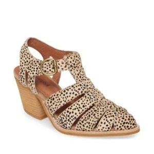 Jeffrey Campbell Angora Heeled Jaguar Print Calf Hair Fisherman Sandal Size: 9.5